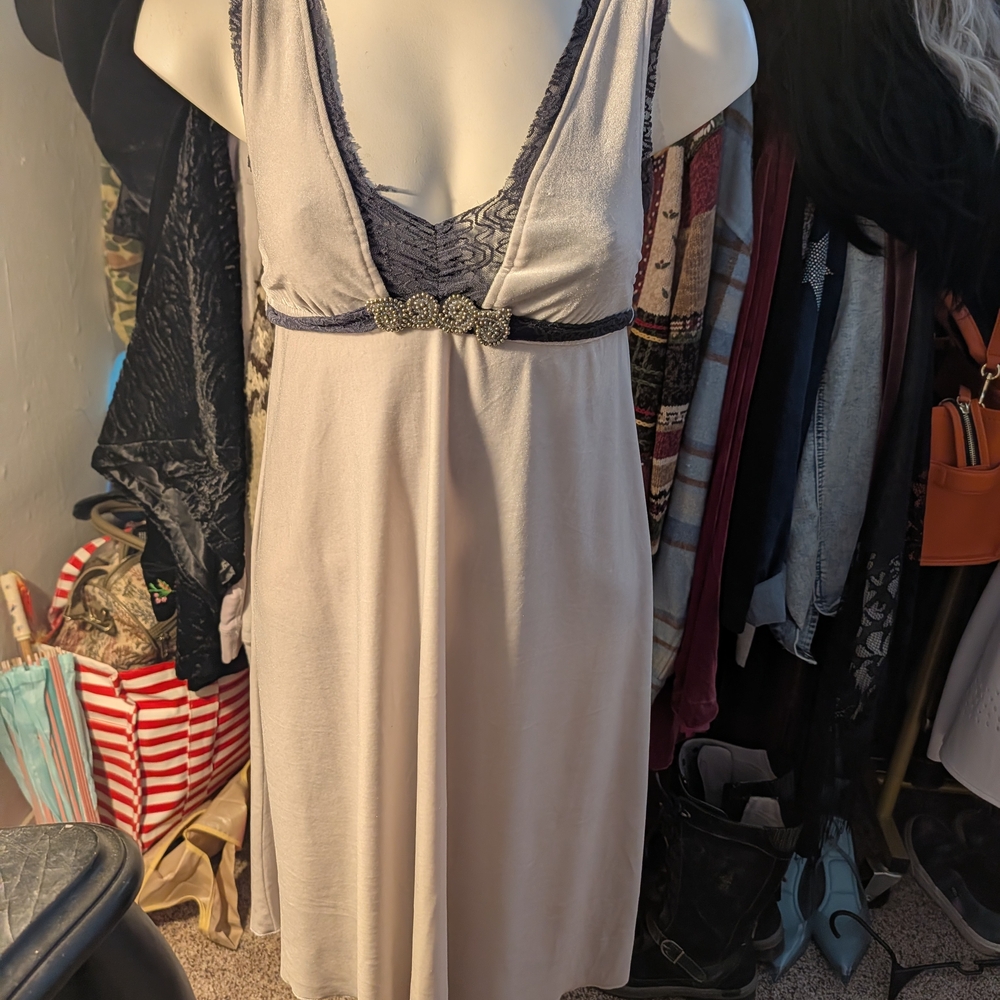 Free People Cream and Black Lace Chemise